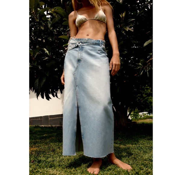 Zara TRF CROSSOVER LONG DENIM SKIRT - Picture 15 of 15
